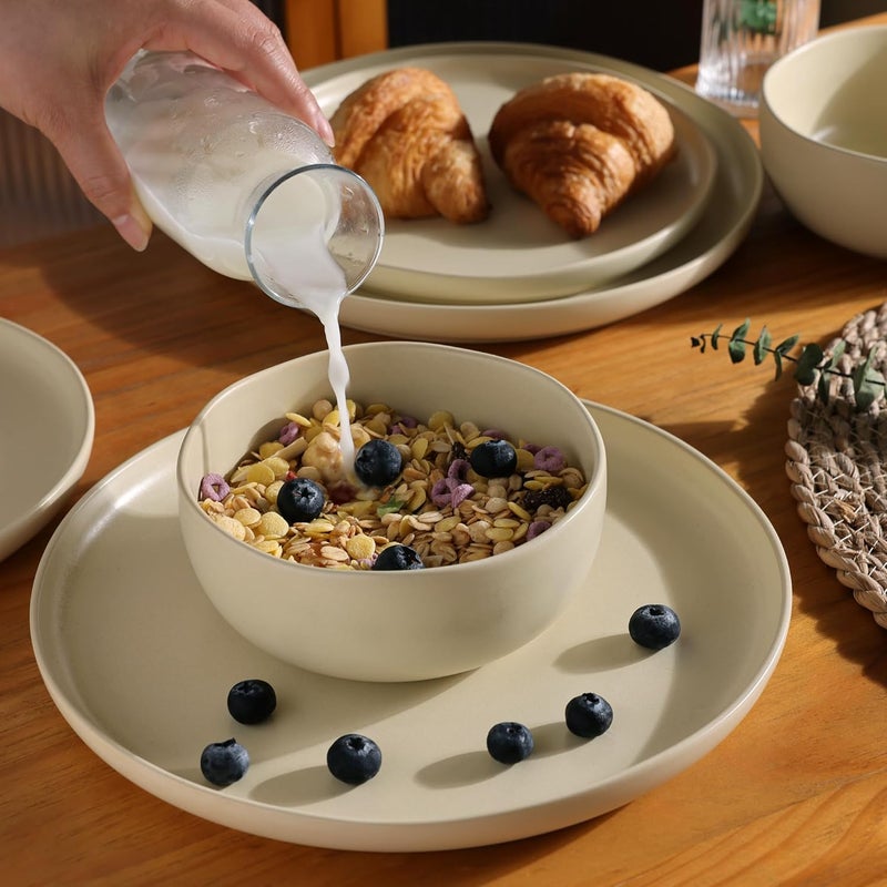 AmorArc Ceramic Dinnerware Sets Wavy Rim Stoneware Plates and Bowls SetsDishwasher  Microwave  Oven Safe Dishes set Service for 4 12pc - Image 4