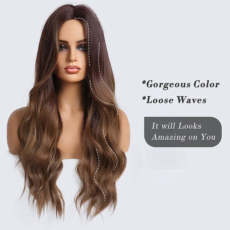 Haircube باروكة HAIRCUBE طويلة بتدرج بني للنساء، شعر صناعي مجعد ومتموج للاستخدام اليومي - Image 2