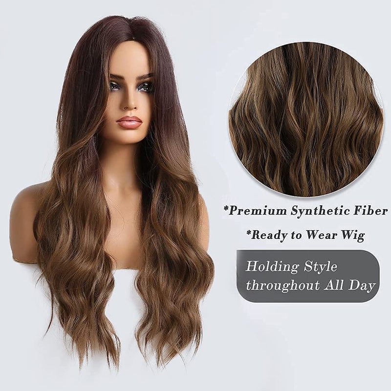 Haircube باروكة HAIRCUBE طويلة بتدرج بني للنساء، شعر صناعي مجعد ومتموج للاستخدام اليومي - Image 3
