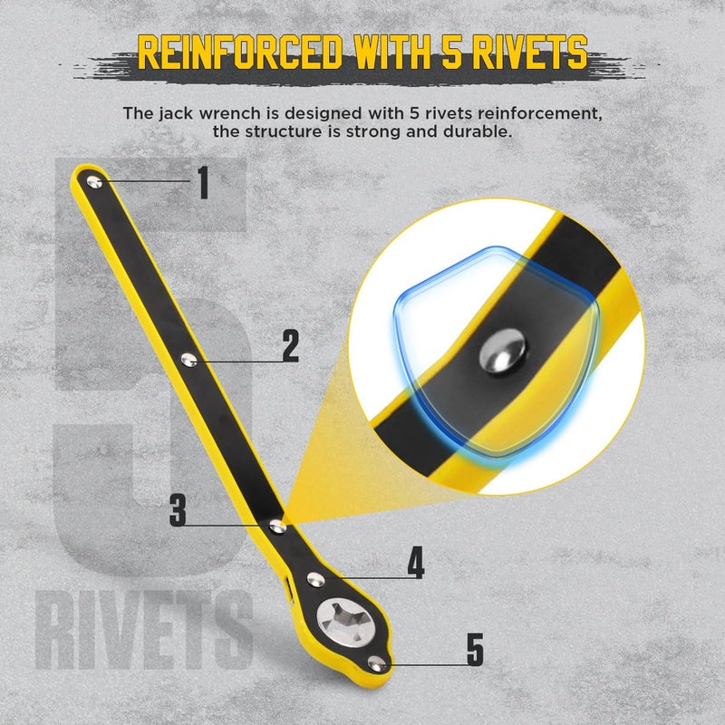 CMTOOL Car Jack Ratchet Wrench Tool, 360° Swivel Jack Ratchet Wrench with Long Handle, Universal Auto Labor-Saving Tool with Conversion Head Adapter - Image 3