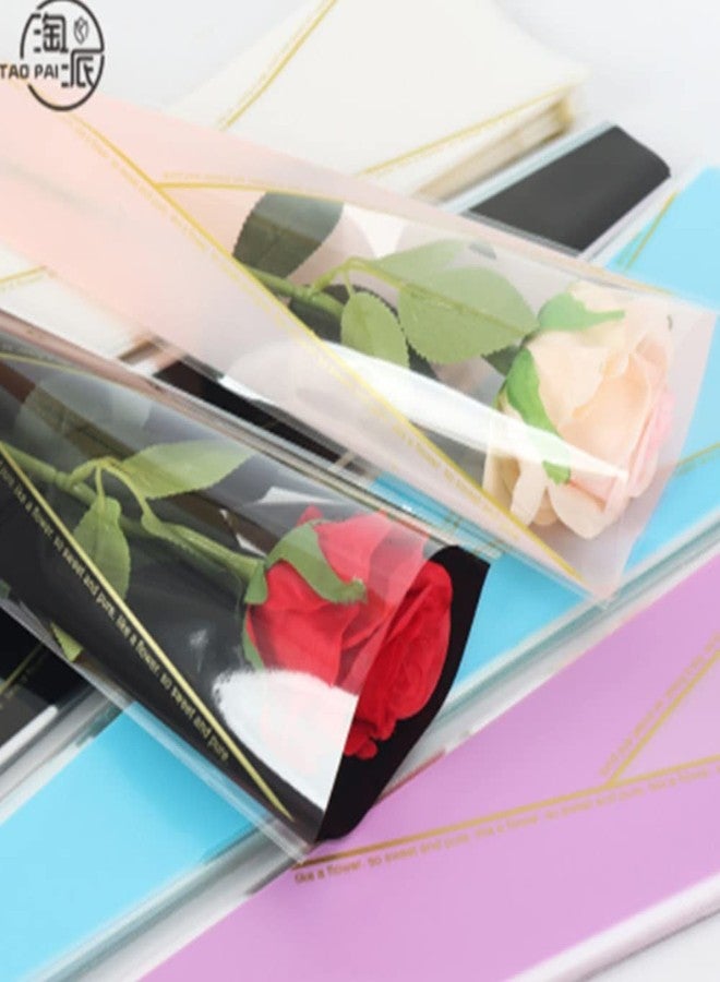 OUKEYI 100 Counts /2 Colors Flower Wrapping Paper Single Rose Packaging Bag,Florist Bouquet Supplies,Waterproof Floral Wrapping Paper for Mother Day Xmas Valentine's Day 17.7 * 5 * 1.6Inch - Image 2