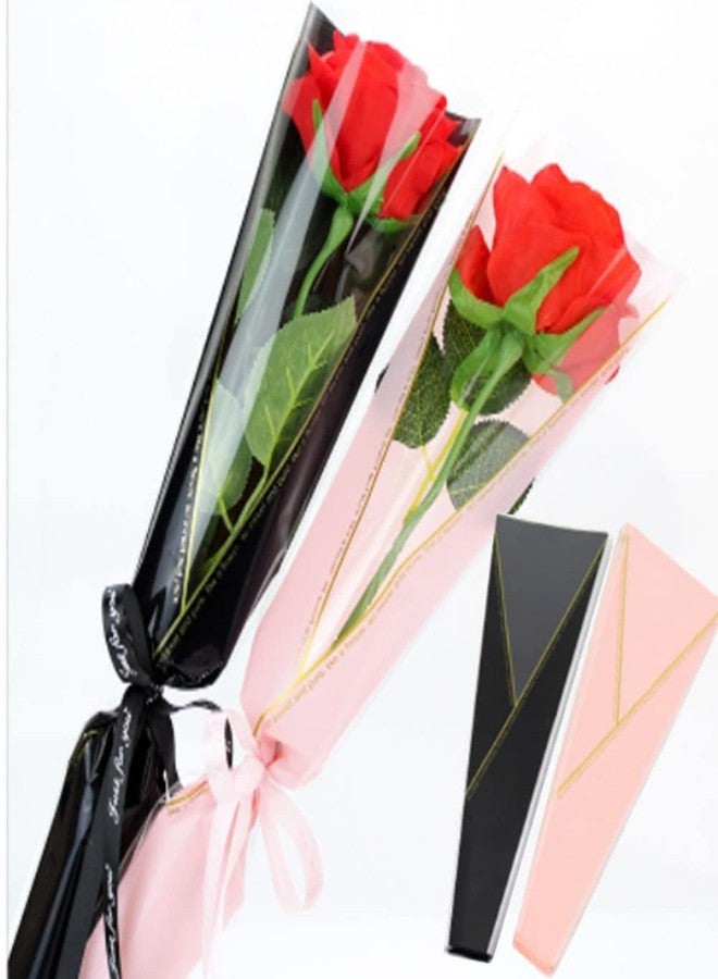 OUKEYI 100 Counts /2 Colors Flower Wrapping Paper Single Rose Packaging Bag,Florist Bouquet Supplies,Waterproof Floral Wrapping Paper for Mother Day Xmas Valentine's Day 17.7 * 5 * 1.6Inch - Image 1