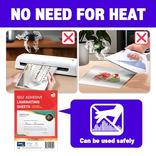 Hashi No Heat Laminating Sheets Self Sealing 15, 20, 25, 50, 100 Pack, 4mil Thickness, No Machine Self Adhesive Laminating Sheets by HA SHI (15 Sheets(Letter Size,9x12 Inch) Transparent, Letter Sizes) - Image 3