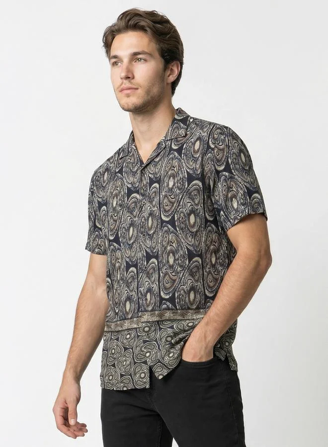 Take Two Men Paisley Printed Cuban Collar Shirt By SNX