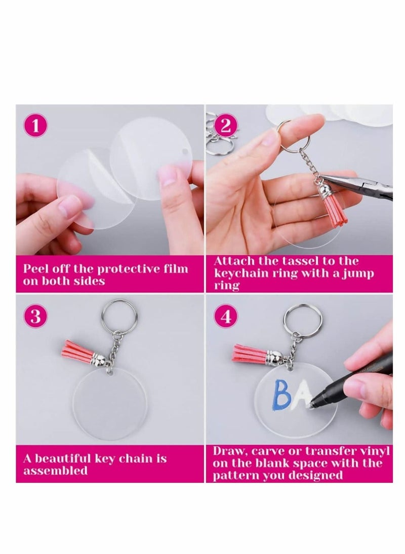 Y&D 120Pcs Key Ring Acrylic Blanks Keychain Tassels Set - Image 3
