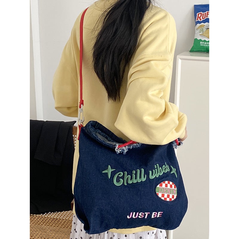 Original Design Denim Crossbody Bag Women'S All-Match Adjustable Shoulder Strap Student School Bag Dopamine Color Handbag - Image 1