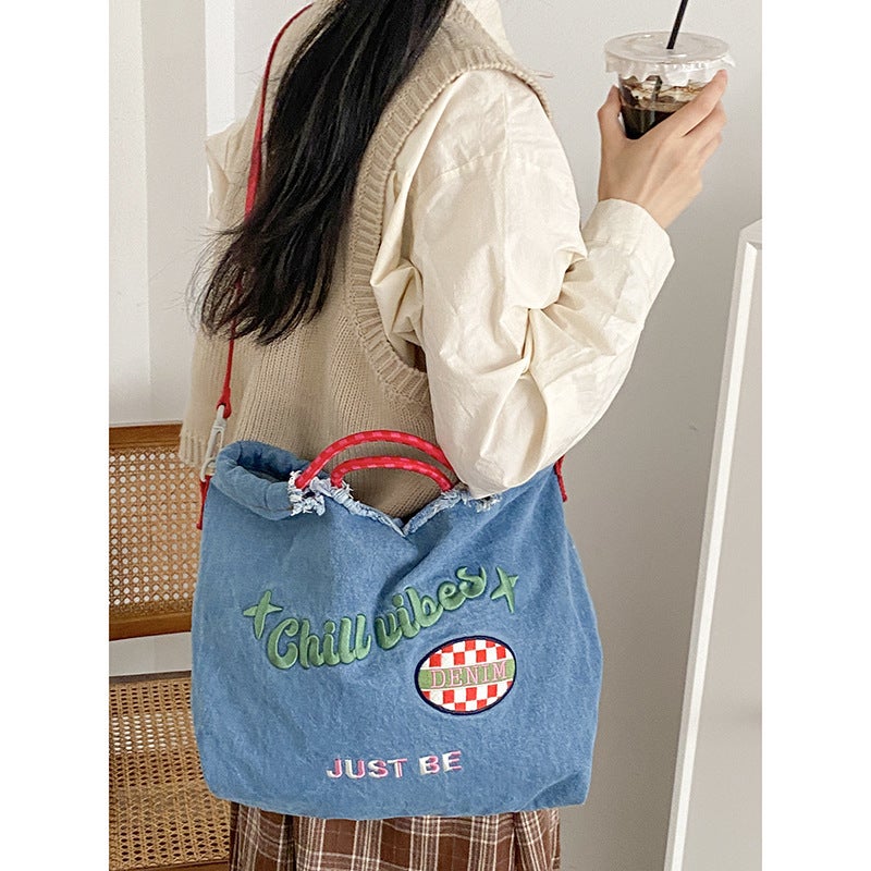 Original Design Denim Crossbody Bag Women'S All-Match Adjustable Shoulder Strap Student School Bag Dopamine Color Handbag - Image 3
