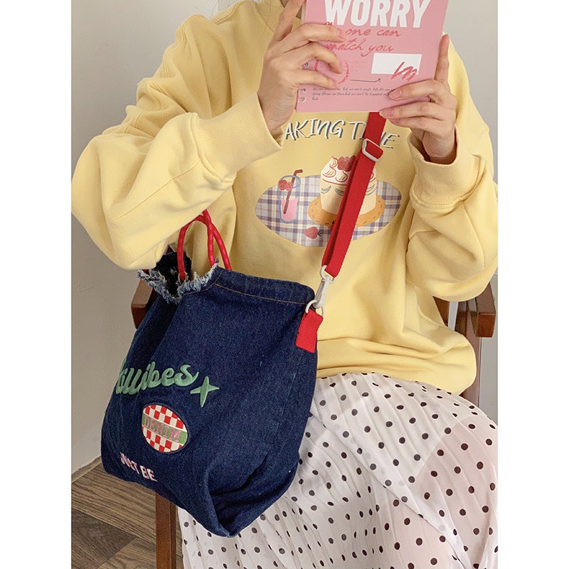 Original Design Denim Crossbody Bag Women'S All-Match Adjustable Shoulder Strap Student School Bag Dopamine Color Handbag - Image 4