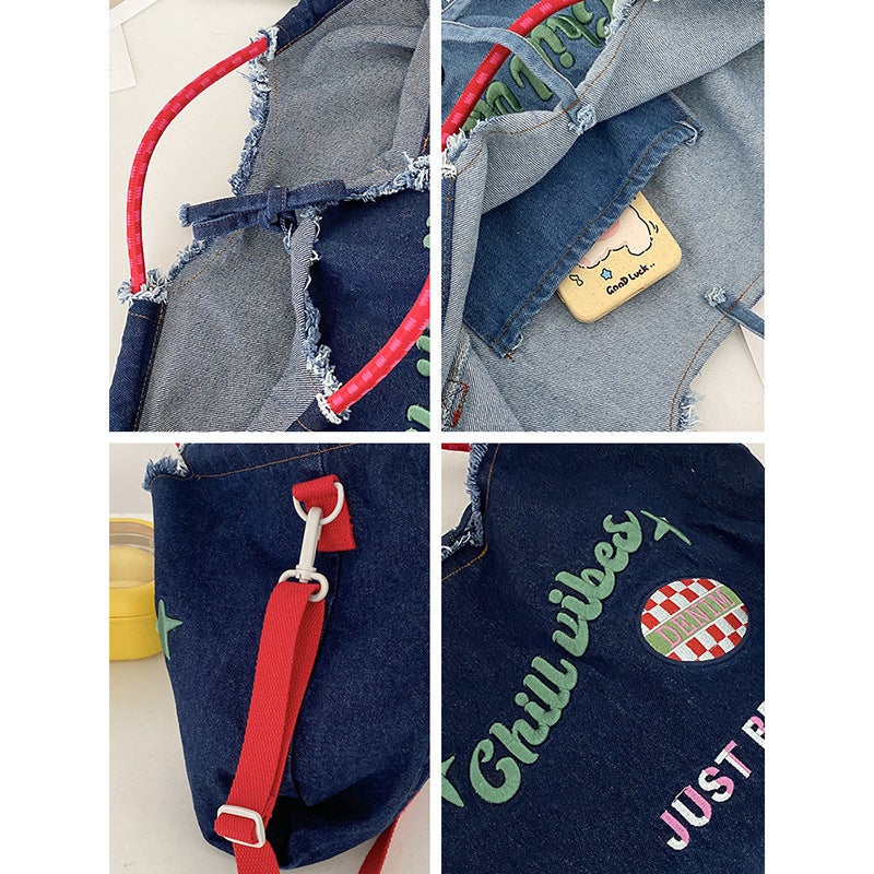 Original Design Denim Crossbody Bag Women'S All-Match Adjustable Shoulder Strap Student School Bag Dopamine Color Handbag - Image 5