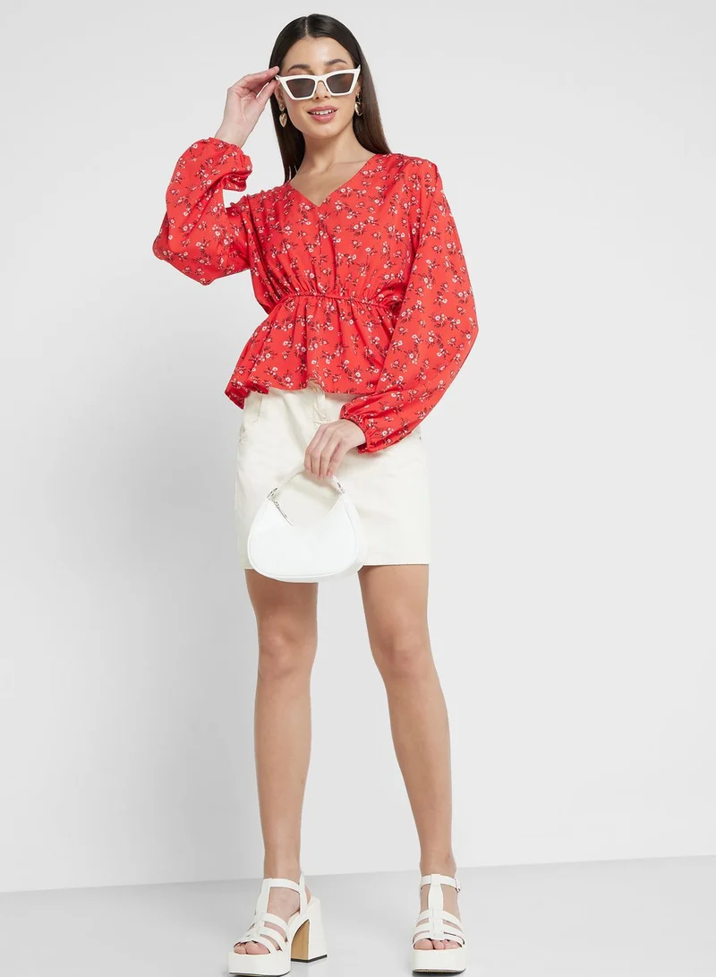 جينجر Ruffle Detail Printed Top