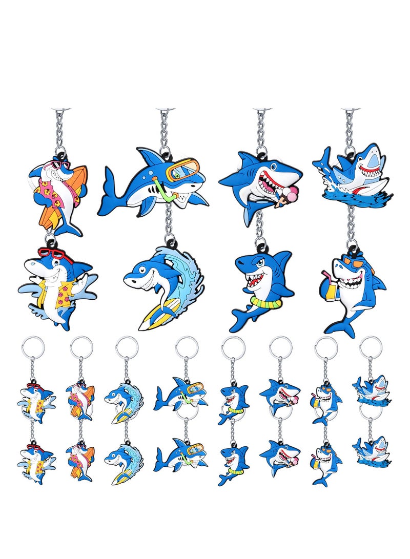 SOLARAE 24 Pcs Cute Shark Keychains for Backpacks - 8 Styles of Under the Sea Party Favors for Kids, Perfect for Sea Birthday Supplies, Classroom Rewards, and Carnival Prizes for Boys and Girls. - Image 1