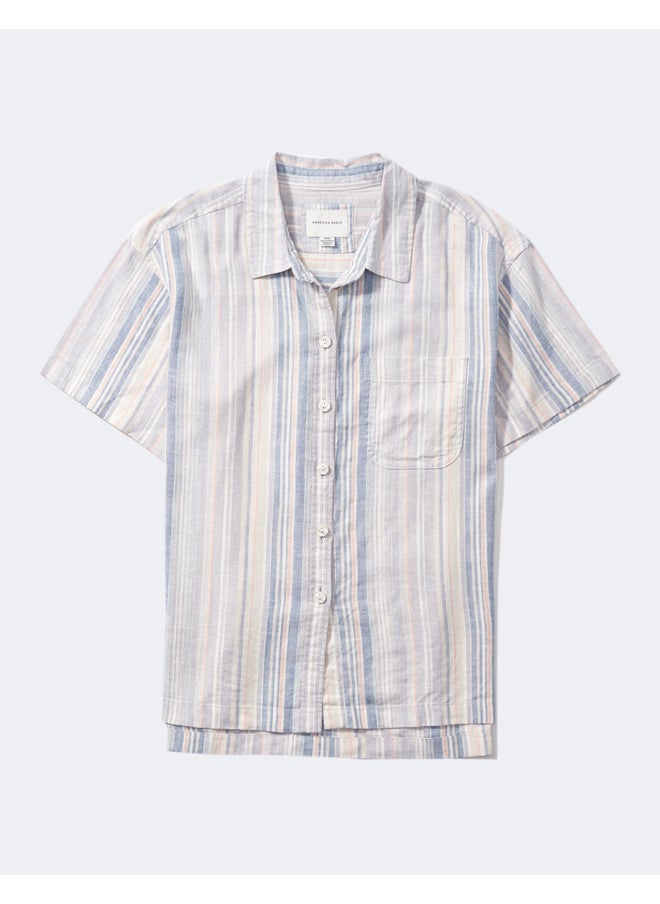 American Eagle - AE Short-Sleeve Linen Button-Up Shirt - Image 1
