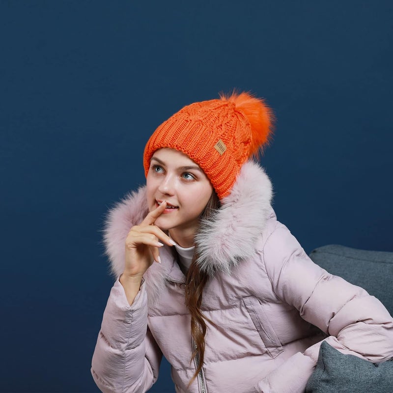 REDESS Women Winter Pompom Beanie Hat with Warm Fleece Lined, Thick Slouchy Snow Knit Skull Ski Cap - Image 4