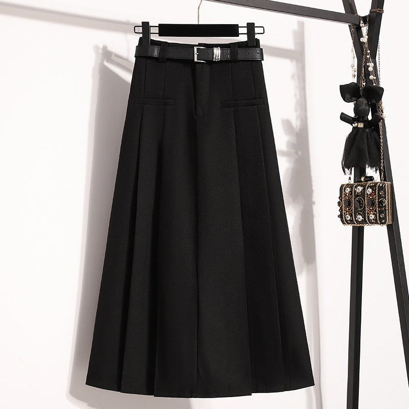 Autumn Clothing Large Size High Waist Pleated Mid-Length Skirt For Fat Girls Slimming Look A-Line Skirt Covering The Crotch And Large Hem Skirt For Women - Image 4