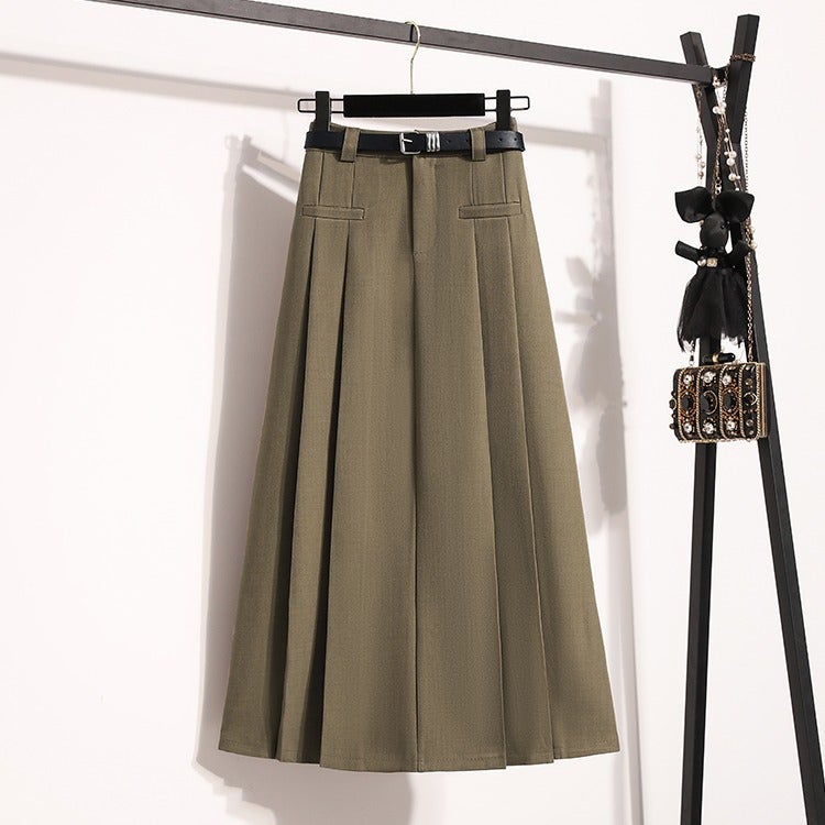 Autumn Clothing Large Size High Waist Pleated Mid-Length Skirt For Fat Girls Slimming Look A-Line Skirt Covering The Crotch And Large Hem Skirt For Women - Image 5