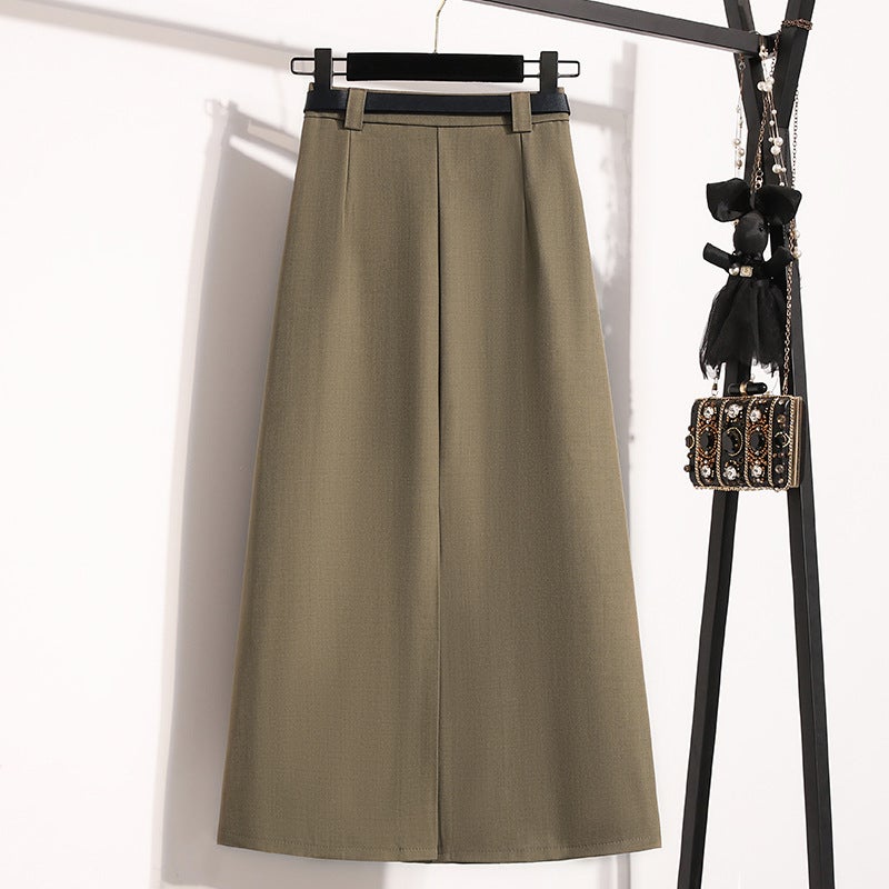 Autumn Clothing Large Size High Waist Pleated Mid-Length Skirt For Fat Girls Slimming Look A-Line Skirt Covering The Crotch And Large Hem Skirt For Women - Image 3