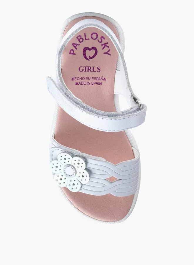 بابلوسكي Girls' Floral Accent Sandals with Hook and Loop Closure