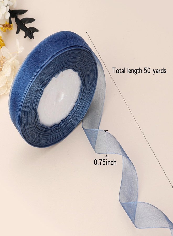 Hiswan 3/4 inch Royal Blue Sheer Organza Ribbon 50 Yards Chiffon Ribbon for Gift Wrapping Christmas Halloween Decoration Wedding Bouquet Crafts - Image 2
