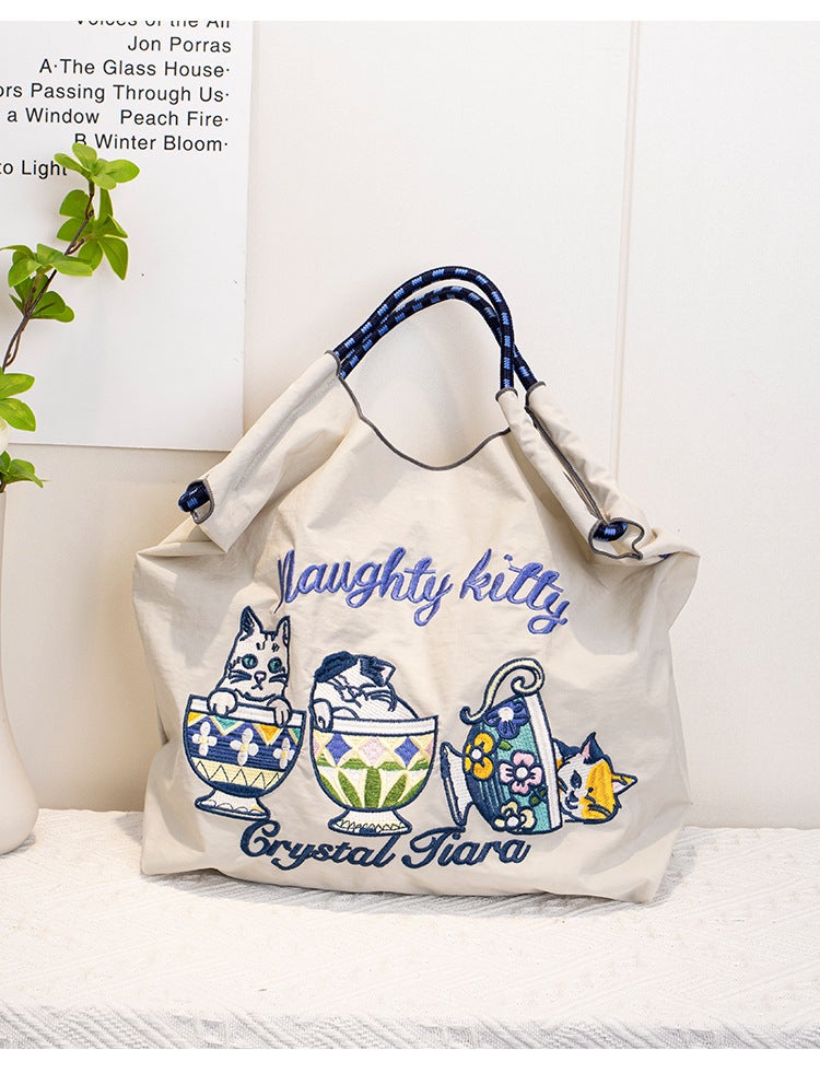 Ball Chain Japanese High Quality Eco-Friendly Shopping Bag Embroidered Hand Canvas Bag Nylon Shopping Bag - Image 4