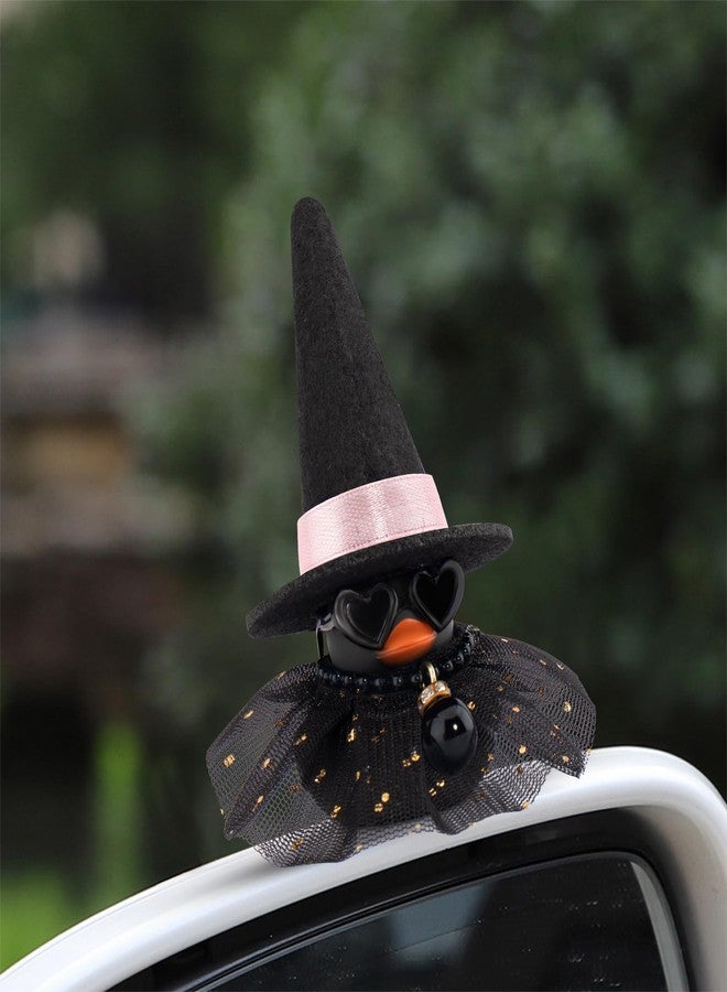 wonuu Car Dashboard Rubber Ducks for Halloween, Decorations Ducky for Office Desk Ornament Accessories with Witch Hat Glasses Pearl Skirt (Pink) - Image 2