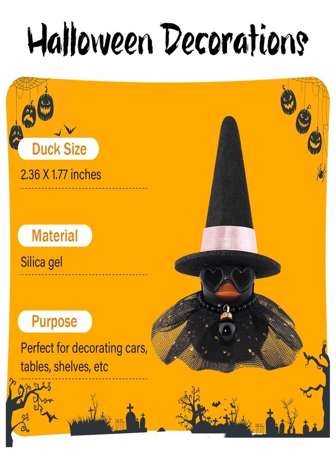 wonuu Car Dashboard Rubber Ducks for Halloween, Decorations Ducky for Office Desk Ornament Accessories with Witch Hat Glasses Pearl Skirt (Pink) - Image 3