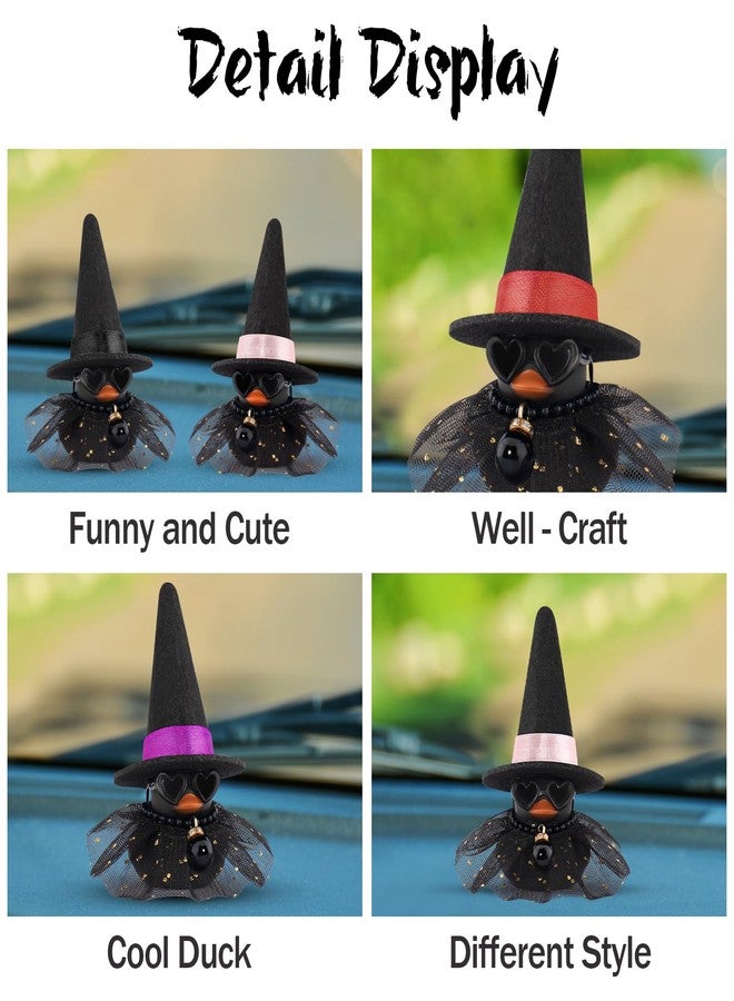 wonuu Car Dashboard Rubber Ducks for Halloween, Decorations Ducky for Office Desk Ornament Accessories with Witch Hat Glasses Pearl Skirt (Pink) - Image 4