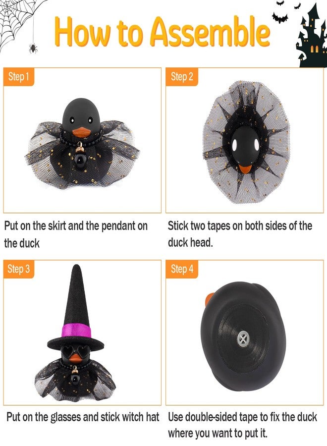 wonuu Car Dashboard Rubber Ducks for Halloween, Decorations Ducky for Office Desk Ornament Accessories with Witch Hat Glasses Pearl Skirt (Pink) - Image 5