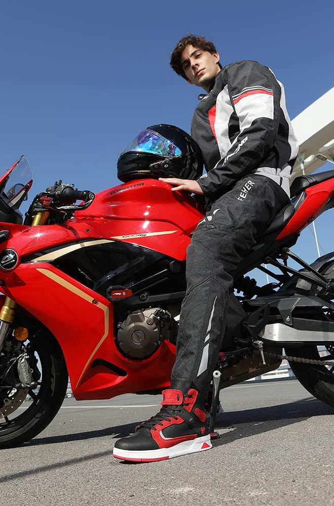 Bofucn Motorcycle Leather Boots - Black/Red, Unisex - Image 2