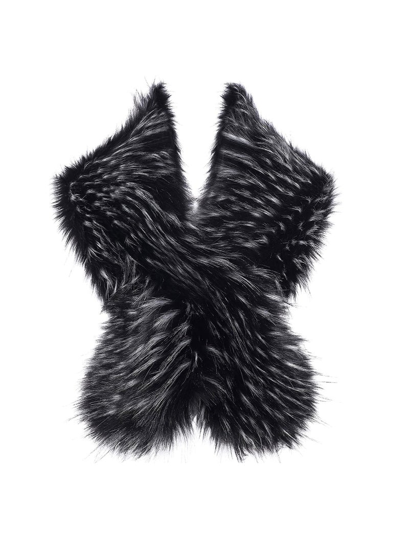 Elegant Women's Faux Fur Shawl for Winter Weddings & Parties - 1920s Inspired Cover-Up in Black & White - Image 1