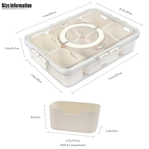 TAROSE Snackle Box Container, 8 Compartments Divided Serving Tray with Lid and Handle, Portable Snack Box Containers for Veggie Tray Charcuterie Boxes Fruit Storage Candy Organizer (8 Compartments) - Image 2