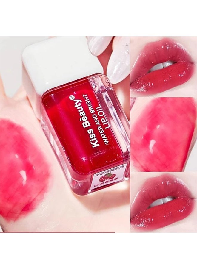 Kiss Beauty Fruit Pearlescent Plumping Lip Oil, Pearl & Shimmer Mini Lip Gloss Kit, Lip Care Hydrating Lip Gloss Tinted Lip Balm, Long Lasting & Nourishing Lip Glow Oil, Non-sticky Fresh Texture (Strawberry)  - Image 1
