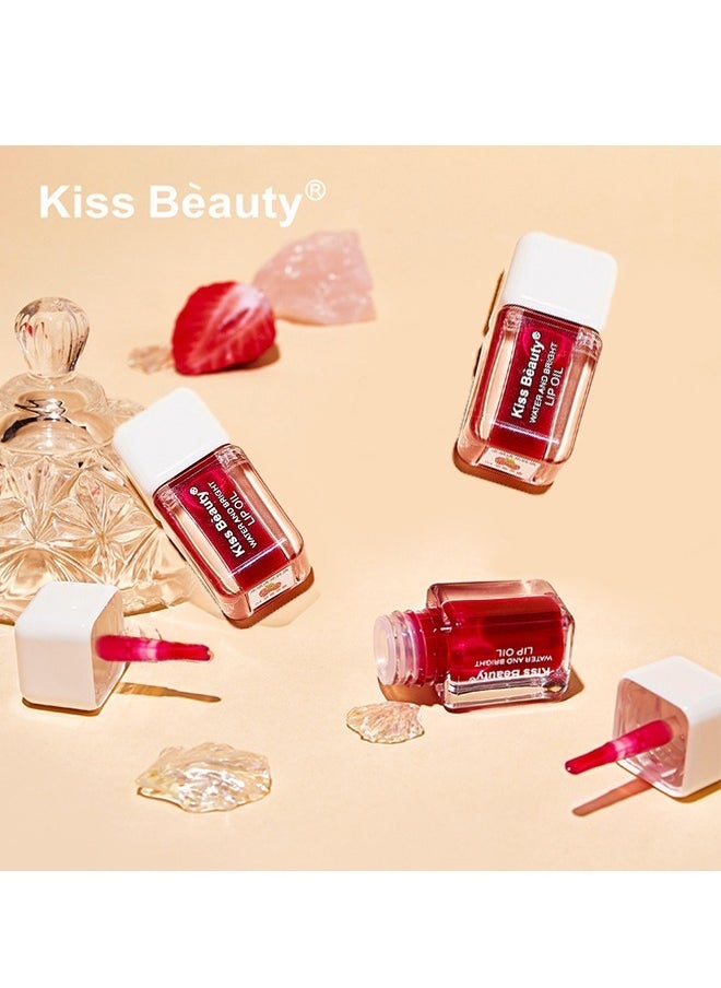 Kiss Beauty Fruit Pearlescent Plumping Lip Oil, Pearl & Shimmer Mini Lip Gloss Kit, Lip Care Hydrating Lip Gloss Tinted Lip Balm, Long Lasting & Nourishing Lip Glow Oil, Non-sticky Fresh Texture (Strawberry)  - Image 2