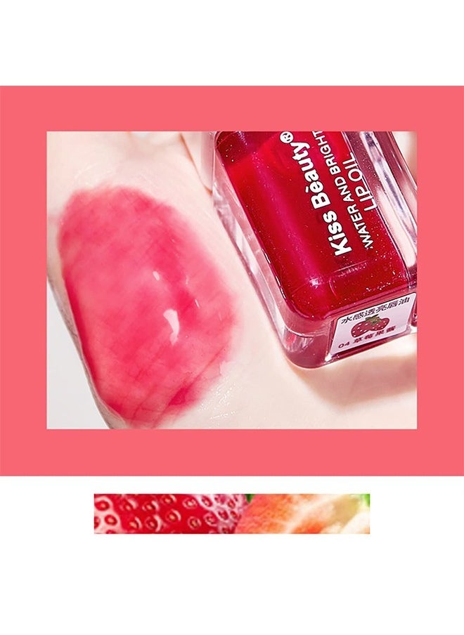 Kiss Beauty Fruit Pearlescent Plumping Lip Oil, Pearl & Shimmer Mini Lip Gloss Kit, Lip Care Hydrating Lip Gloss Tinted Lip Balm, Long Lasting & Nourishing Lip Glow Oil, Non-sticky Fresh Texture (Strawberry)  - Image 4