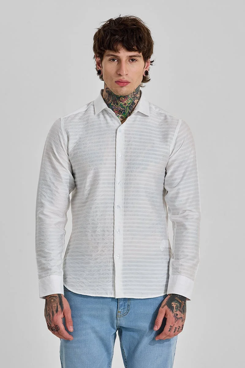 SNITCH White Textured Slim Fit Shirt