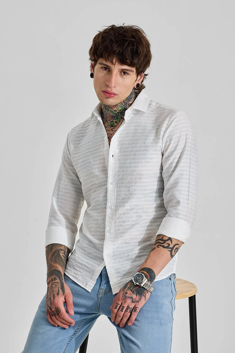 SNITCH White Textured Slim Fit Shirt