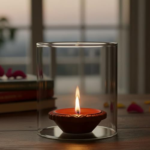 Ein Sof Diya Glass Cover Only - Big Size Borosilicate Deepam Glass Cover, 4 inch Wide, 4.5 inch Height, Transparent - Image 4