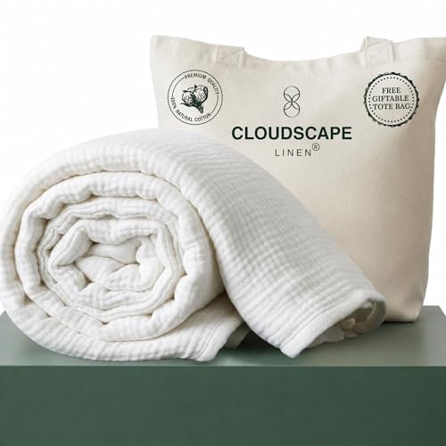 CloudScape Linen CLOUDSCAPE 4 Layer Muslin Blanket for Adults 100 Cotton Blankets Twin Size for AllSeason 68x92 Fits Upto TwinXL Bed Ultra Soft Lightweight Breathable Cotton Blankets for Summer White - Image 1