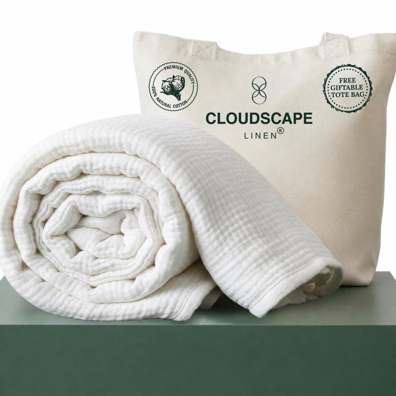 CloudScape Linen CLOUDSCAPE 4 Layer Muslin Blanket for Adults 100 Cotton Blankets Twin Size for AllSeason 68x92 Fits Upto TwinXL Bed Ultra Soft Lightweight Breathable Cotton Blankets for Summer White - Image 2