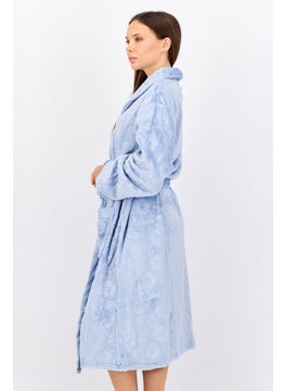 Marilyn Monroe Women Textured Belted Bath Robe, Light Blue  - Image 4