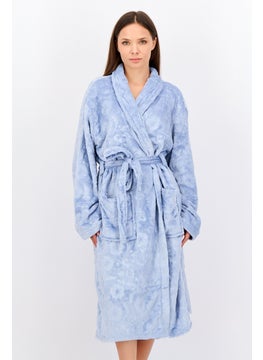 Marilyn Monroe Women Textured Belted Bath Robe, Light Blue  - Image 1