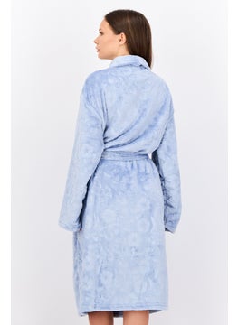 Marilyn Monroe Women Textured Belted Bath Robe, Light Blue  - Image 3