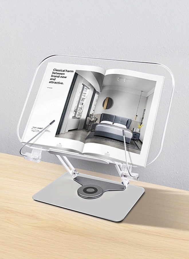 Acrylic Book Stand with 360° Rotating Body, Foldable Book Holder Riser Stand,Support up to 8.8 lb,Clear Stylish Ergonomic Design for Cookbook,Laptop,Tablet,Music Scores,Recipe,Textbook