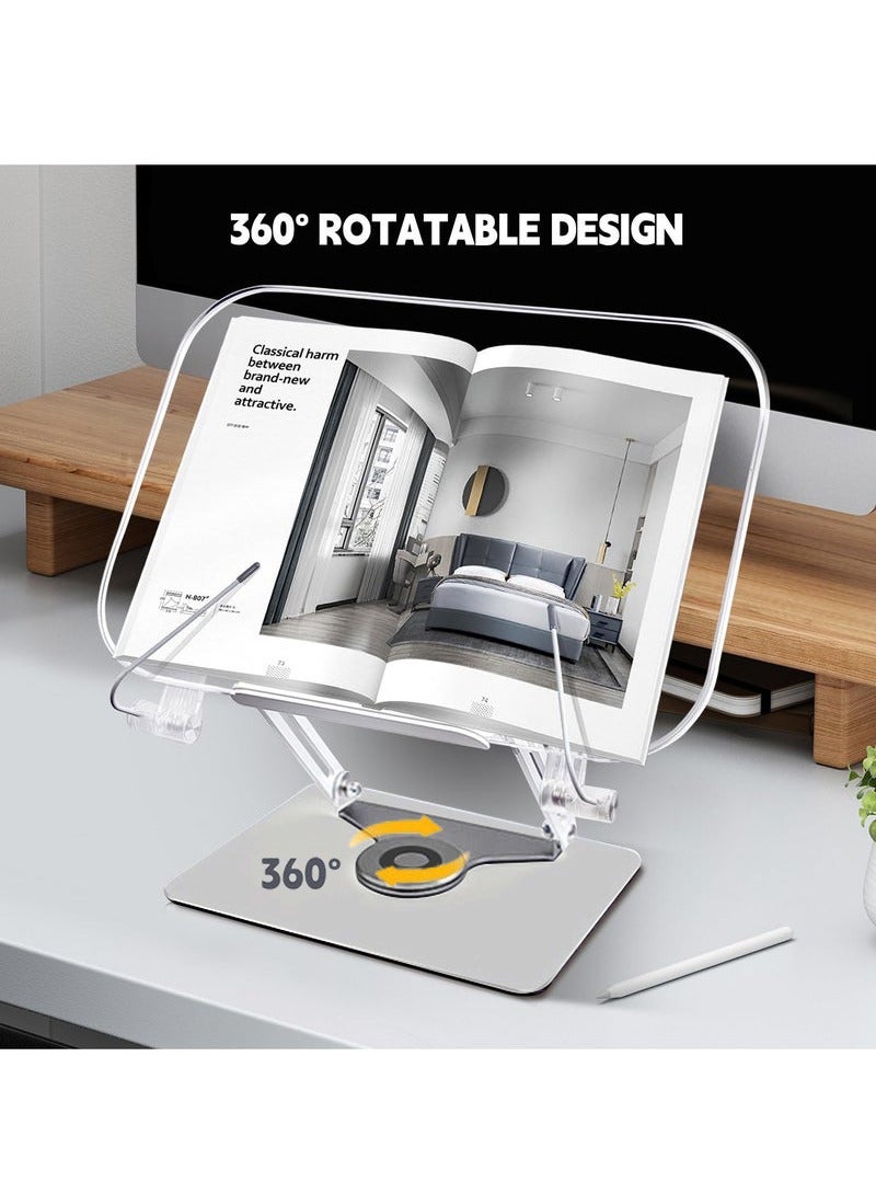 XiuWoo Acrylic Book Stand with 360° Rotating Body, Foldable Book Holder Riser Stand,Support up to 8.8 lb,Clear Stylish Ergonomic Design for Cookbook,Laptop,Tablet,Music Scores,Recipe,Textbook - Image 2