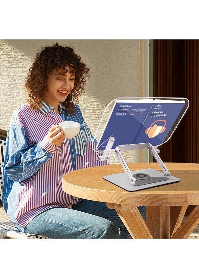 XiuWoo Acrylic Book Stand with 360° Rotating Body, Foldable Book Holder Riser Stand,Support up to 8.8 lb,Clear Stylish Ergonomic Design for Cookbook,Laptop,Tablet,Music Scores,Recipe,Textbook - Image 4