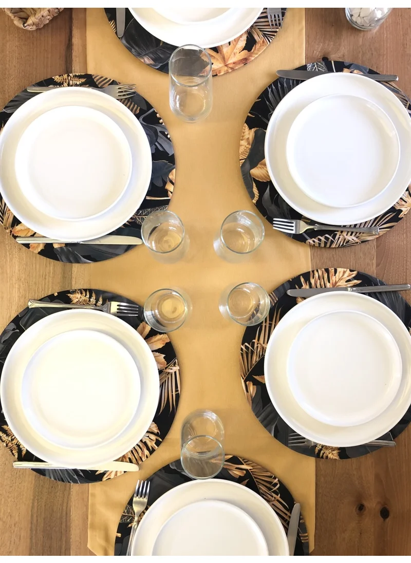 Deseni̇zmir Desizmir Placemat, 6-Piece Plate and Runner Set Gold Leaf Pattern 2