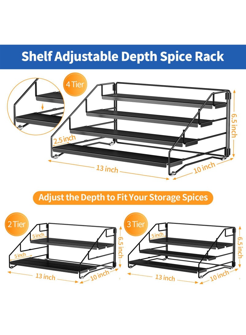 Haidue 4 Tier Iron Spice Rack and Organizer Depth Expandable Seasoning Spice Jar Organizer Space-Saving Spice Organizers Seasoning Storage Shelf for Kitchen Tiered Iron Spice Racks Free Standing for Cabinet Drawers and Countertop（Does Not include Spice Jars） - Image 4