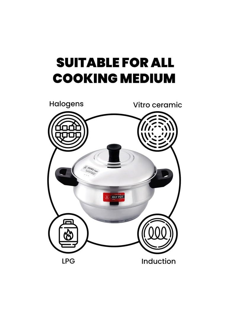 EUROstyle KITCHENWARE COOK WITH COMFORT Eurostyle Compact 12 Stainless Steel Idly Maker With Encapsulated Sandwich Bottom 3 Idly Plates 2 Steamer Plates For Momos 1 Mini Idly Plate For Idly Dhokla Compact 12 Ultra  - Image 3