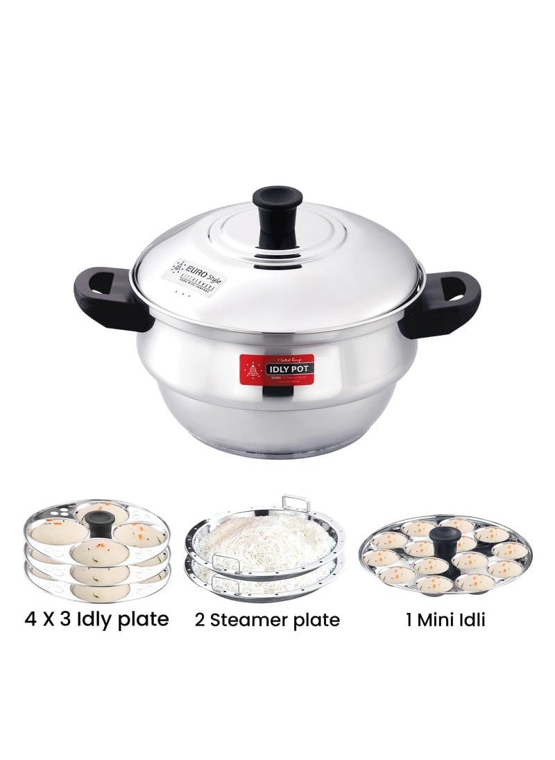 EUROstyle KITCHENWARE COOK WITH COMFORT Eurostyle Compact 12 Stainless Steel Idly Maker With Encapsulated Sandwich Bottom 3 Idly Plates 2 Steamer Plates For Momos 1 Mini Idly Plate For Idly Dhokla Compact 12 Ultra  - Image 2