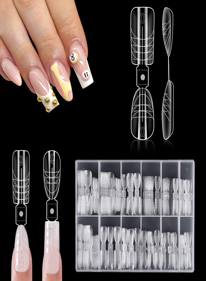Laza 150PCS Dual-ended Short Nail Dual Forms, Square and Almond Shape Dual Forms for Poly Gel, Reusable Ultra-Thin Nail Form for Quick Nails Extension, 15 Size Clear Plastic Form for Salon Home DIY - Image 1
