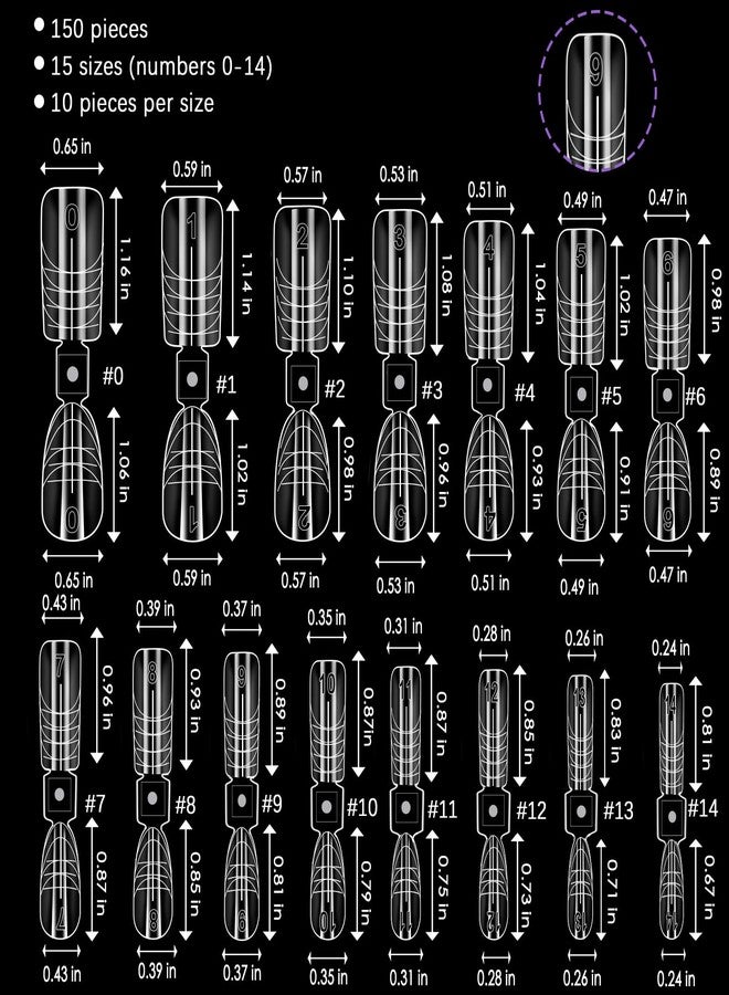 Laza 150PCS Dual-ended Short Nail Dual Forms, Square and Almond Shape Dual Forms for Poly Gel, Reusable Ultra-Thin Nail Form for Quick Nails Extension, 15 Size Clear Plastic Form for Salon Home DIY - Image 5